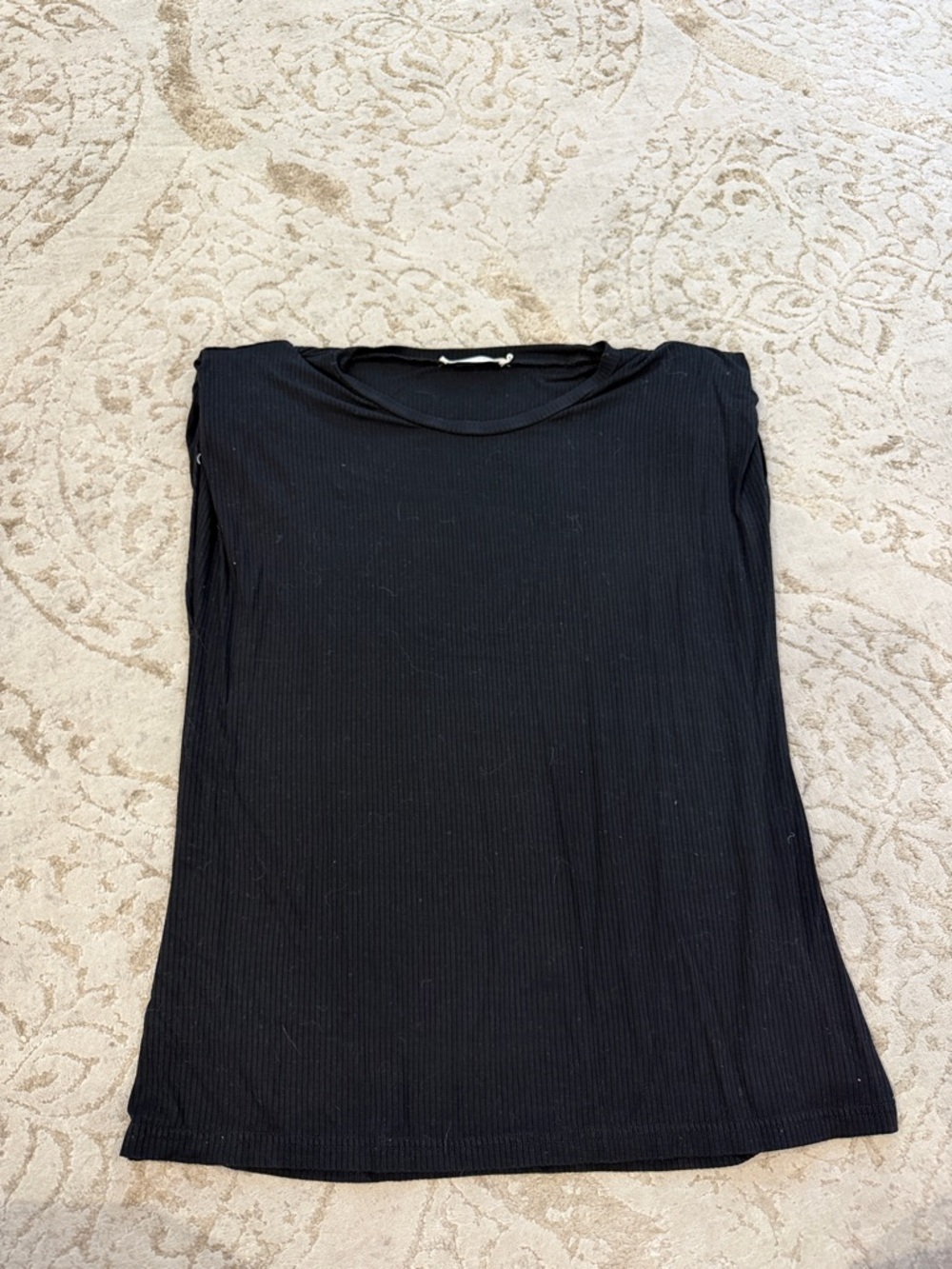 Ellison Black Ribbed Padded Shoulder Tank Top